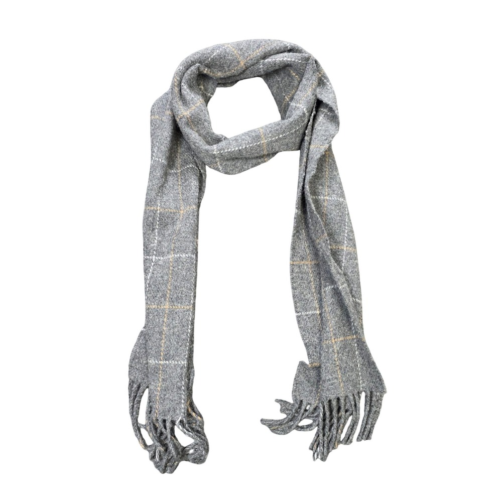 Avoca The Mill Windowpane Plaid Scarf Grey Women's Pure New Wool Made in Ireland